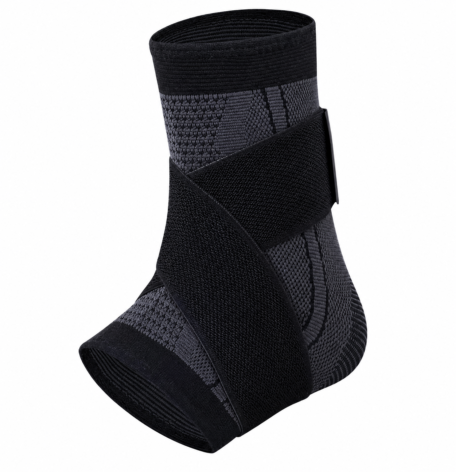 Black ankle support brace on a white background